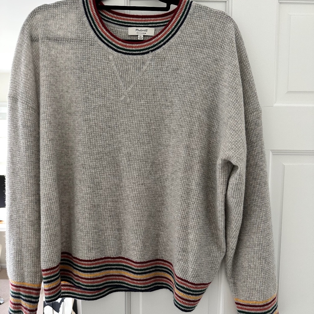 Madewell Cashmere Sweater with Rainbow Striped Edges
